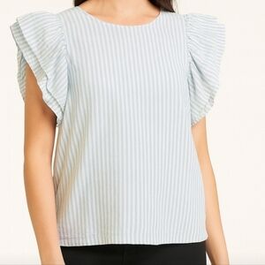 A New Day Striped Ruffle Sleeve Top NWT Size Small Linen Blend